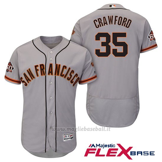 Maglia Baseball Uomo San Francisco Giants Brandon Crawford Grigio 60th Season Flex Base